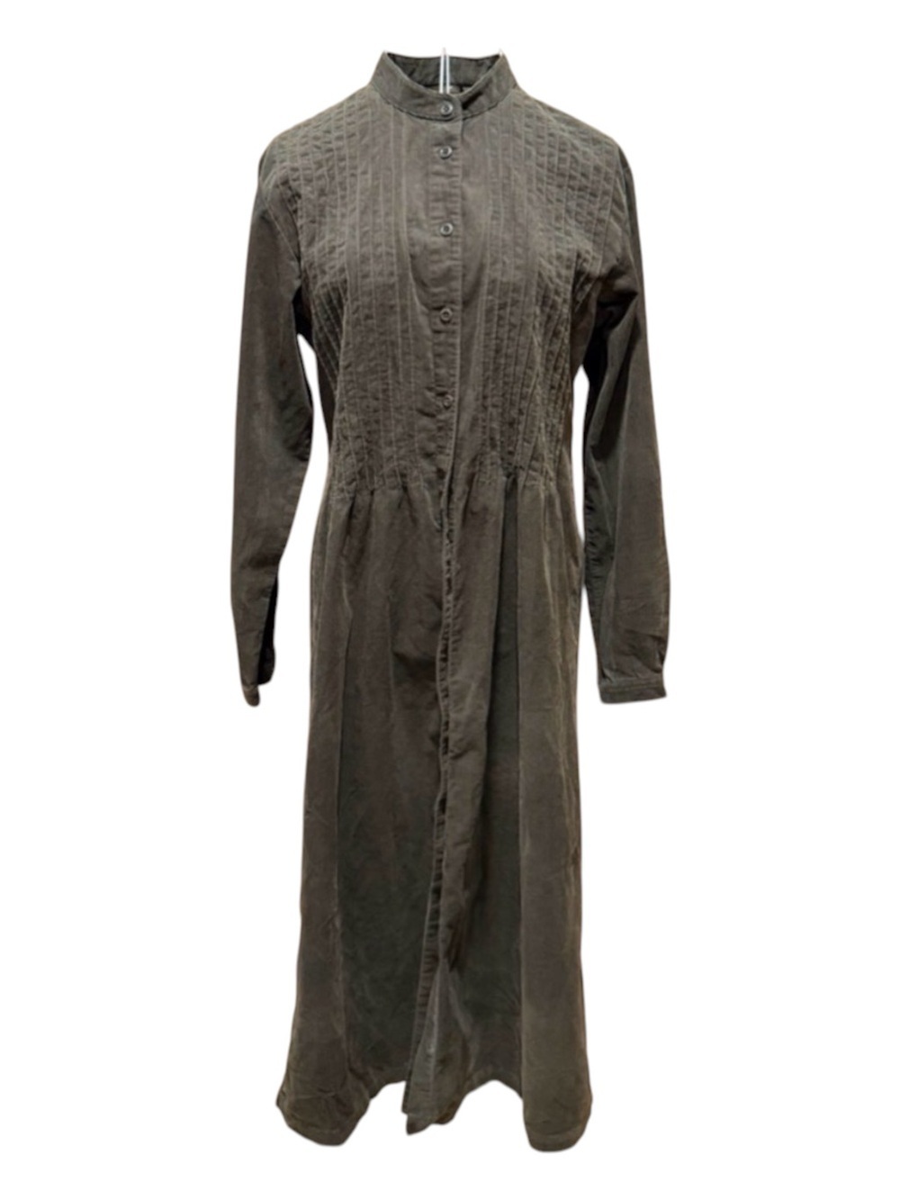LL Bean Corduroy Maxi Dress Olive Petite 8 Button Front Cottagecore Fall